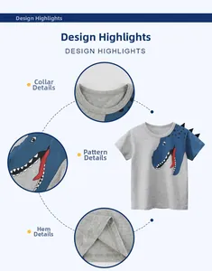 Detail view of boys' dinosaur T-shirt with 3D spine accents and contrast stitching