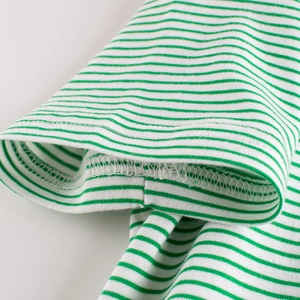 Kids green and white striped cotton T-shirt featuring high-density double-needle stitching