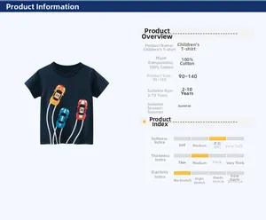 Détails du t-shirt bleu marine 100% coton pour garçons avec motif de course et guide tailles