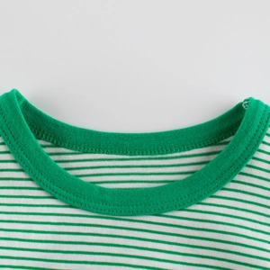 Green and white striped kids short sleeve T-shirt with premium crew neck stitching