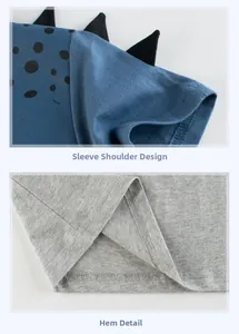 Detail of dinosaur T-shirt sleeve with 3D spikes and durable double-stitched hem