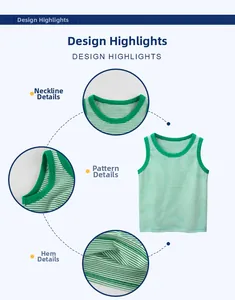 Detail view of cotton striped vest showing neckline and hem finish for toddlers