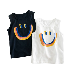 Gilet sans Manches 100% Coton pour Enfants Haut d'Été Garçons Débardeur Motif Sourire Abstrait Vêtements Respirants Décontractés Col Rond