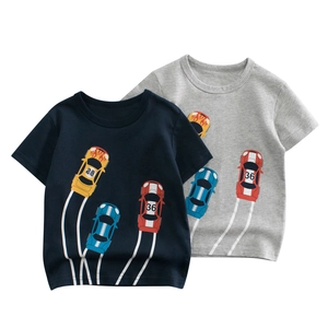 T-Shirt à Manches Courtes en Coton pour Garçons Motif Voiture de Course Col Rond Respirant Haut Décontracté pour Enfants Été