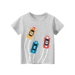 T-shirt gris en coton pour garçon avec imprimés de voitures de course colorées
