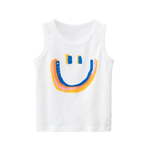 Débardeur blanc pour enfants en coton avec imprimé smiley coloré style décontracté