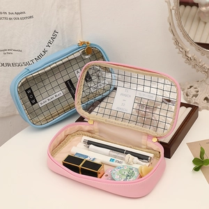 Pastel PU and mesh large capacity pencil case with dual compartments for school and makeup