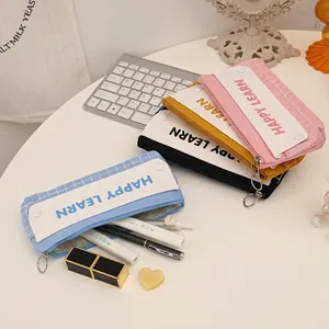 Dual-layer large capacity transparent pencil case set with pens in four colors