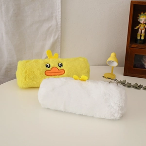 Cute large capacity plush pencil case set in yellow duck and white minimalist designs
