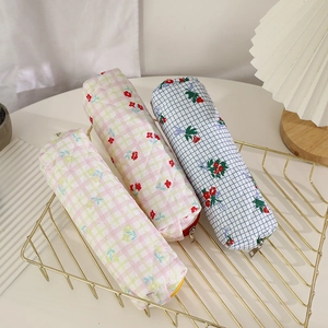 Quilted floral bear pencil case with large capacity and portable stationery storage design