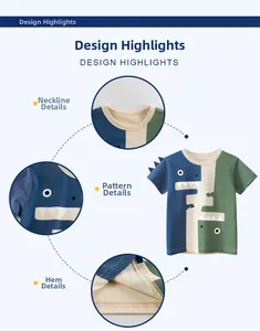 Detail view of cotton kids t-shirt with dinosaur print and 3D fin applique decoration