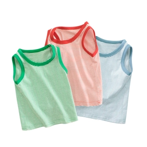 Childrens Striped Sleeveless Tank Top Cotton Round Neck Breathable Summer Vest For Boys Girls