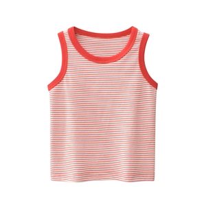 Classic red and white striped sleeveless cotton tank top for boys summer wear