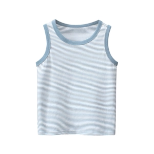 Classic blue and white striped sleeveless cotton tank top for boys in summer season