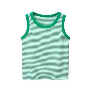 Kids green and white striped sleeveless cotton tank top with ribbed crew neck for summer