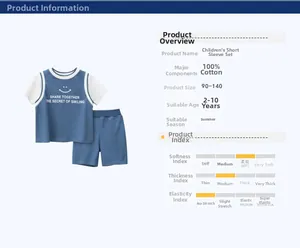 Detailed chart showing 100% cotton summer set for boys with size and fabric softness info