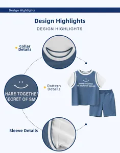 Detail view of cotton T-shirt neckline and smiling print for toddler summer set