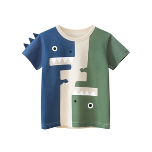 Kids cotton short sleeve T-shirt with color block design and 3D dinosaur fin detail