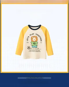 Detail of kids long sleeve raglan tee with lion soccer print for ages 2 to 10 years