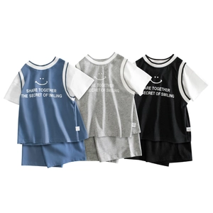 Kids Boys Summer Clothes Short Sleeve T-Shirt And Shorts Cotton Smile Face Print Casual Soft Breathable Outfit