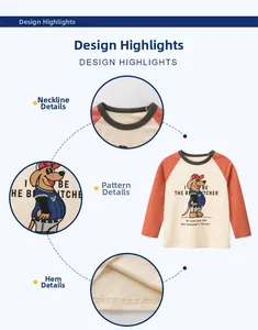 Détails du t-shirt raglan en coton montrant le col, le motif et la finition du bas