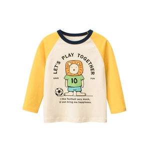 Boys Long Sleeve T-Shirt Cotton Raglan Contrast Color Cartoon Lion Soccer Print Casual Sporty Kids Top