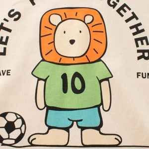 Kids long sleeve cotton T-shirt featuring a cute cartoon lion and football print