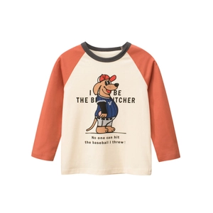 T-shirt manches raglan enfant avec imprimé chien vintage en orange et blanc crème doux