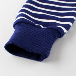 Felpa a righe in cotone per bambini con polsini a costine blu navy, dettaglio tessuto