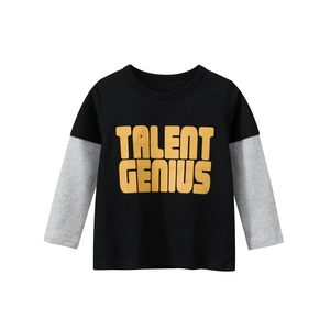 Boys Long Sleeve T-Shirt 100% Cotton Fake Layered Letter Print Casual Autumn Spring Kids Tops