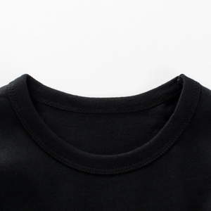 Boys' black cotton crew neck long sleeve t-shirt with detailed neckline stitching