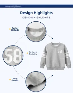 Detail view of cotton grey sweatshirt showing ribbed neckline and number 58 print