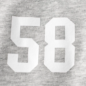 Grey melange kids sweatshirt with sporty white number 58 print and soft knit texture