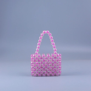Handmade mini beaded handbag in iridescent pink purple acrylic for women's fashion
