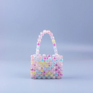 Mini colorful acrylic beaded handbag with candy colored transparent beads and handle
