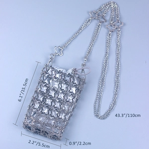 Detailed size specifications for the silver hollowed flower metallic mobile phone bag