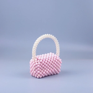 Mini pearl beaded handbag for women featuring pink and white acrylic faux pearls