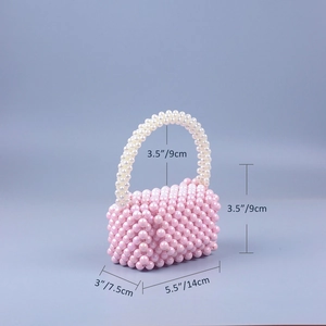 Detailed size specifications for the pink and white handmade pearl beaded mini handbag