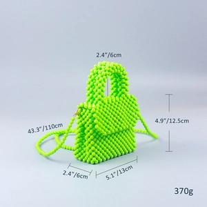 Detailed size specifications for fluorescent green acrylic beaded mini handbag with strap