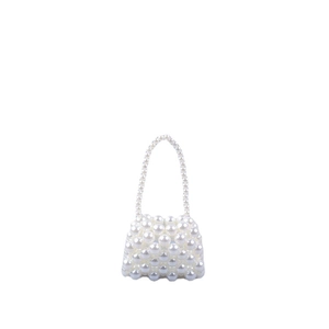 Mini faux pearl handmade beaded handbag with elegant trapezoid design for women
