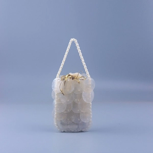 Handmade Artificial Pearl Beaded Shell Handbag Exquisite Fish Scale Sequins Evening Pouch Ribbon Drawstring For Wedding Party Women