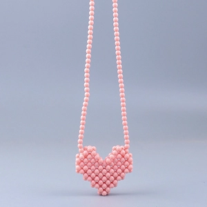 Mini borsa a tracolla a forma di cuore rosa con perline fatte a mano per bambine