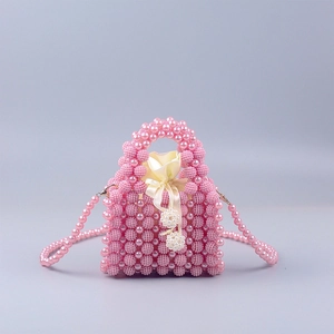 Handmade Beaded Handbag Faux Artificial Pearl Mini Crossbody Bag With Drawstring Satin Inner Bag Vintage French Style Women