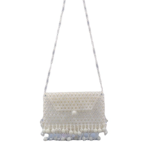 Sac bandoulière perlé à la main avec d'élégants glands à franges et longue bandoulière