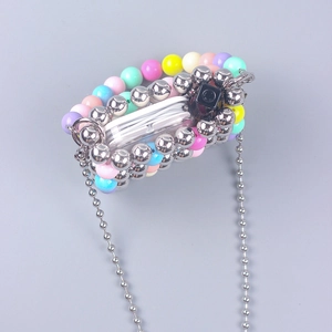 Handmade colorful acrylic beaded crossbody bag with silver chain and macaron beads