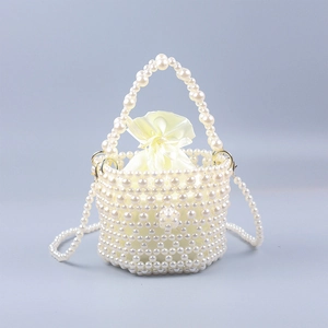 Handgefertigte Gewebte Künstliche Perlenbesetzte Acryl Künstliche Perlen Eimer Tasche Damen Mode Street Casual Retro Handtasche Umhängetasche