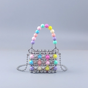 Colorful beaded mini box bag with silver metallic beads and macaron accents