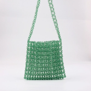 Handgefertigte grüne Perlen-Handtasche mit Vintage-Hohlmuster aus Acryl-Kristallperlen