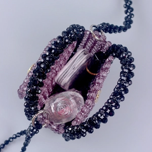 Handmade woven mini acrylic beaded purple and black crossbody bag for lipsticks