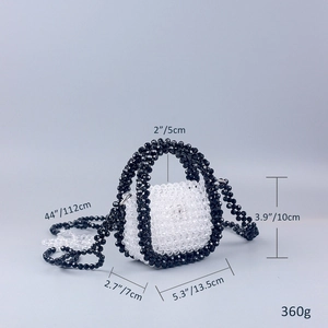Detail view of mini handmade beaded crossbody bag with dimensions and dimensions markers
